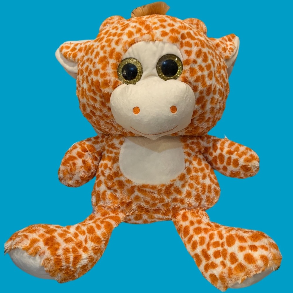 B J Toy Plush Giraffe Glitter Sparkly Plastic Eyes 18" Soft Stuffed Animal Toy